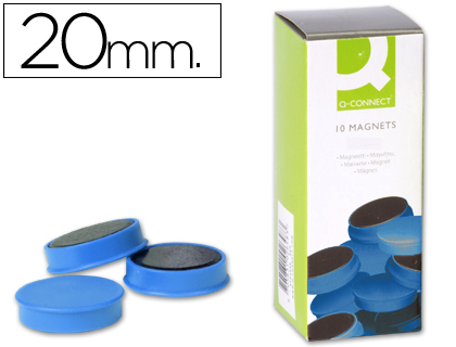 10 imanes Q-Connect para pizarra ø20mm. azul